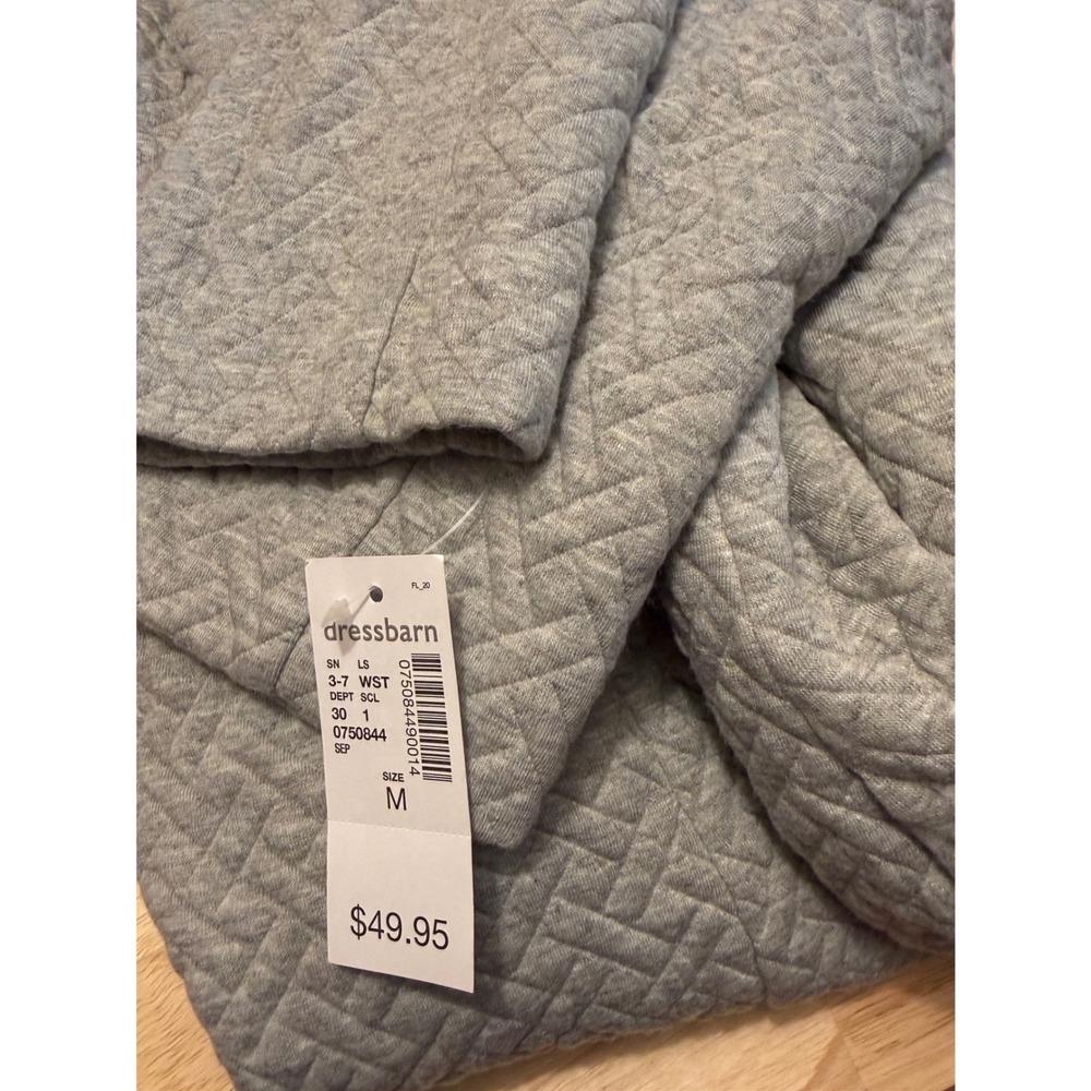 Westport‎ Quilted Open Front Long Sleeve Cardigan Sweater Light Gray Women's M - Picture 8 of 8